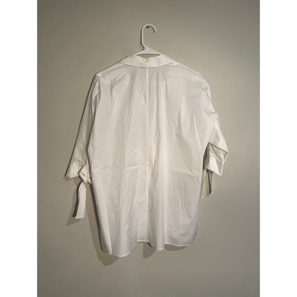 Lafayette 148 White Button Down Short Tie Sleeve Top Size Small - Picture 7 of 11